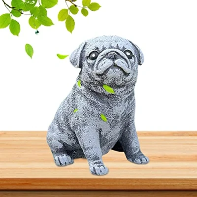 Image of Pug Dog Statue Garden Statues Outdoor Decor Adorable Sitting Figurine, Resin Puppy Sculpture Decoration, Realistic Patio Yard