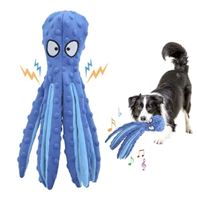 Image of TRADEOPRA Dog Toys, Squeaky Octopus Dogs Toys for Boredom. No Stuffing Crinkle Plush Toy Puppy Teething &amp; Training. Durable Interactive Tough Chew Toy. Small to Medium Dogs(Blue)