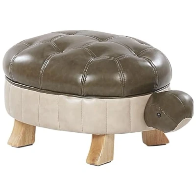 Image of Beliani Kids Animal Stool Faux Leather Pouffe Wooden Legs Playroom Green Turtle