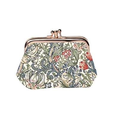 Image of Signare Tapestry Cute Exquisite Double Pocket Kiss Lock Coin Purse for Women with William Morris Design (Golden Lily, FRMP GLILY)