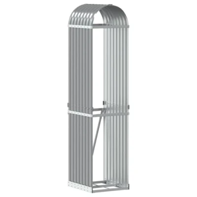 Image of vidaXL Light Grey Galvanised Steel Log Holder Firewood Rack Outdoor Wood Storage Solution for Fireplace, Garden, Patio