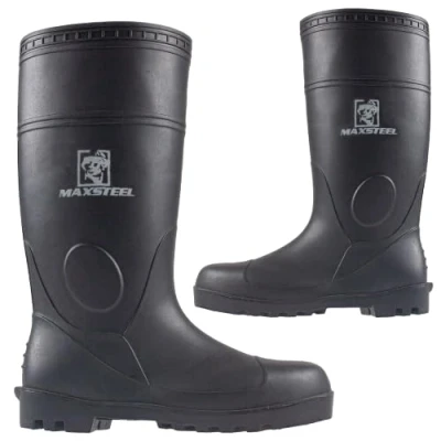 Image of MAXSTEEL Safety Wellingtons Boots Work Rigger Waterproof S5 CE Steel Toe Cap &amp; Midsole Tough Durable Grip Wellies (BLACK, UK Footwear Size System, Adult, Men, Numeric, Medium, 8)