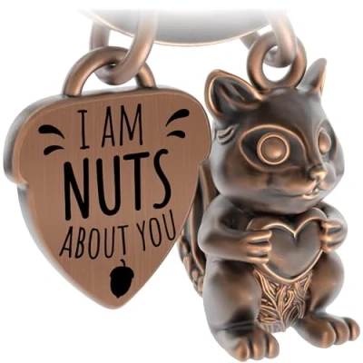 Image of LANOLU Squirrel Keychain, Lucky Charm Keychain for Partner and Best Friend, Metal Couple Gift Figurine