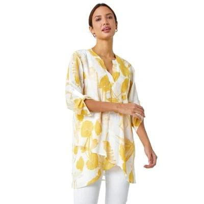 Image of Roman Womens Palm Print Wrap Hem Tunic Top Yellow Size 18 UK