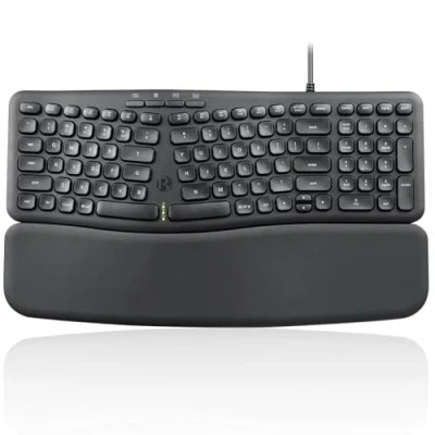 Image of Perixx PERIBOARD 536B US, Wired Ergonomic Compact USB Keyboard 16.34 x 5.71 1.61 inches Dimension Build in Number Pad Detachable Wrist Rest Silent Typing Black