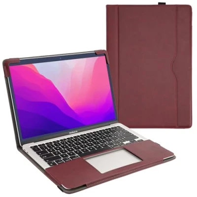 Image of TYTX Leather Case Compatible with MacBook Air 13 Inch M1 A2337 A2179 A1932 Retina Display 2021 2020 2019 2018 Release, Premium PU Laptop Sleeve Protective Folio Book Cover, Wine Red