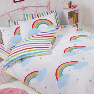 Image of Price Right Home Striped Bedroom Range Kids Duvet Cover Set, Fitted Sheet Set &amp; Curtains Available (Double Set)