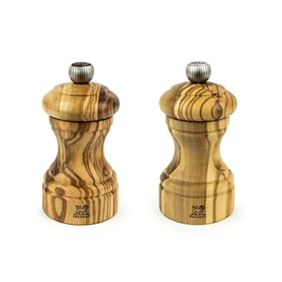 Image of Peugeot Bistro Salt and Pepper Mill Set Adjustable Grinder Olive Wood, 10 cm