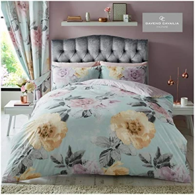Image of GC GAVENO CAVAILIA Floral Duvet Cover Double, Warm &amp; Cosy Reversible Printed Bedding Set, Comfy Bed Covers