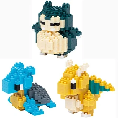 Image of nanoblock 3 Sets Bundle Laplace, Dragonite (Kairyu) and Snorlax (Kabigon) Adjustable Pokemon Characters (Japan Import)