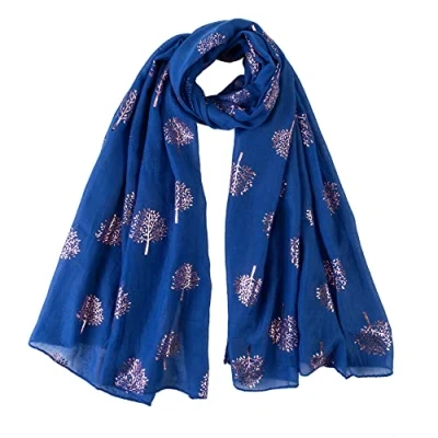 Image of London Scarfs Glitter Mulberry Trees Scarf Women Foil Printed Tree Fashion Ladies Wrap (Royal Blue)