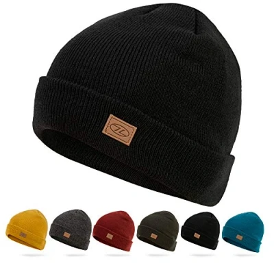 Image of Highlander Adults Unisex Thinsulate Ski Hat Fashionable Classic Double Layer Wool Knit Warm, Soft, and Cosy Knitted Comfortable Breathable Winter Beanie Black