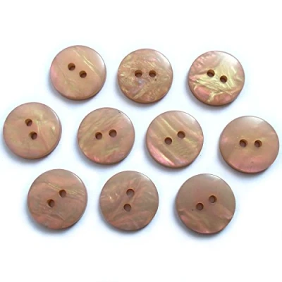 Image of Mother of Pearl Effect Colour Buttons Round 2 Hole Pack 10 (Light Brown, 18mm)
