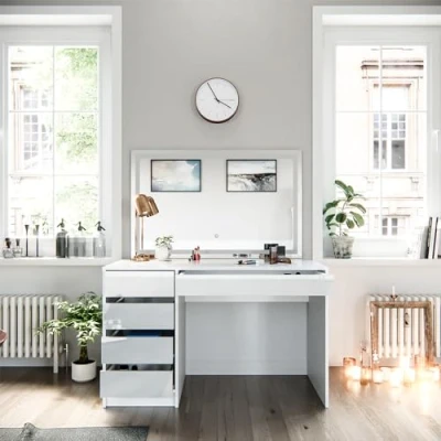 Image of Vicco Vanity table Sherry, White High Gloss, 120 cm with LED lighting
