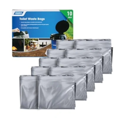Image of CAMCO Double Bag Design Portable Toilet Waste Bags, Black, Pack of 10 (41548)