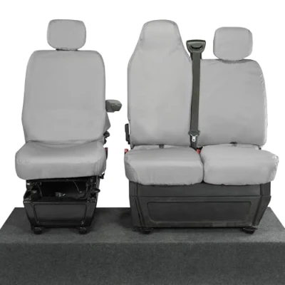 Image of UK Custom Covers To Fit Nissan Interstar (2021 Onwards) Tailored Heavy Duty Waterproof Front Seat (WITH Split Passenger Base &amp; Folding Middle Seat) Grey SC669GAD4