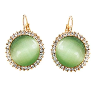 Image of Navachi 18k Gold Plated Circle Green Opal Crystal Hoop Az1007e Leverback Earrings
