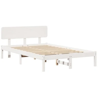 Image of vidaXL Bed Frame with Headboard White 120x190 cm Solid Pine Wood