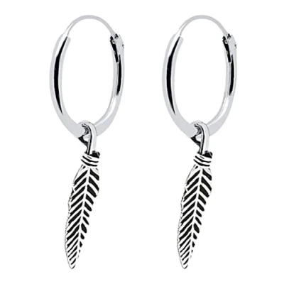 Image of ENTREPLATA 925 Sterling Silver Feather Earrings, Hoops with Pendant, for Women, Girls, Men and Boys, Unisex Creoles Earrings Pendant