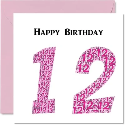 Image of Fun 12th Birthday Cards for Girls Shapecloud Happy Card Son Daughter Brother Sister Grandson Granddaughter Niece Nephew Cousin, 145mm x Greeting Cards,