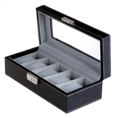 Image of SONGMICS Watch Box with 5 Compartments, Glass Lid, Soft Velvet Lining, Display and Storage of Watches, Lock Keys, JWB05B