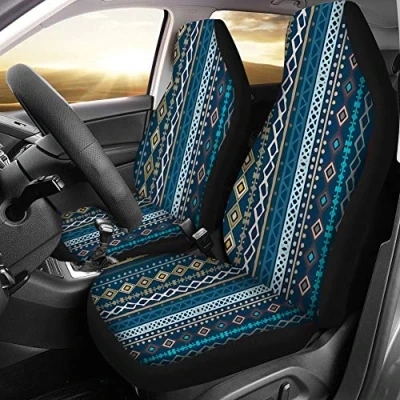 Image of SEANATIVE Hippie Air Cushion Universal Car Interior Seat Covers 2 Piece,African Baja Tribal Stretch Protector for Car, SUV &amp; Trunk