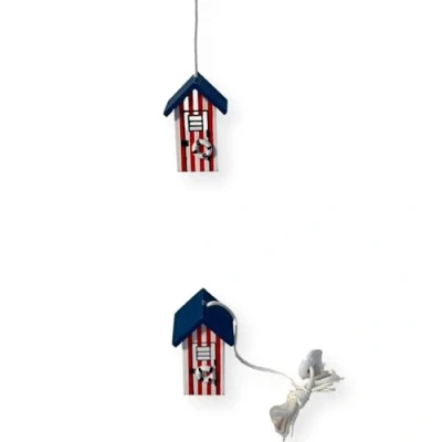 Image of 2 x Red and white Beach Hut Light Pull Nautical Theme Wooden Cord Pulls