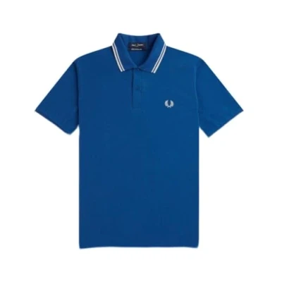 Image of Fred Perry Mens Twin Tipped Polo Shirt M12 100% Cotton in Royal Blue with Snow White Size 38 Medium