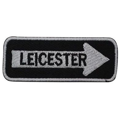 Image of Leicester Road Sign Patch Embroidered Iron on Sew Badge for Clothes etc. 7.5x3cm