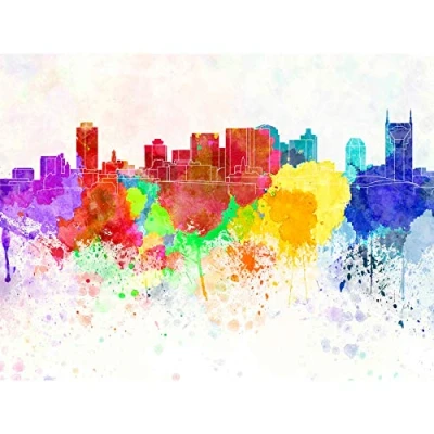 Image of Wee Blue Coo PAINTING ILLUSTRATION CITYSCAPE NASHVILLE SKYLINE PAINT SPLASH ART PRINT MP5248B