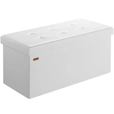 Image of CASARIA® Large Faux Leather Foldable Ottoman Chest Bench with Padded Lid 80x40x40cm 100 Litres Decorative Shoe Storage Box Lounge Bedroom Hallway Furniture White