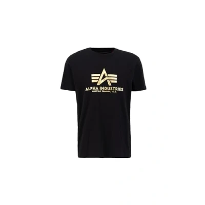 Image of Alpha Industries Men&#039;s Basic Foil Print T Shirt, Black/Yellow Gold, S