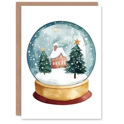 Image of Wee Blue Coo Winter Cabin Trees Snow Globe Festive Fun Xmas Art Blank For All Christmas Card