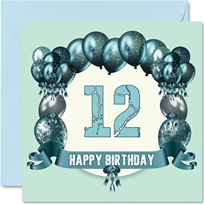 Image of Fun 12th Birthday Cards for Boys Balloons Happy Card Son Nephew Niece Sister Cousin Brother Granddaughter Daughter Grandson, 145mm x Greeting Cards,