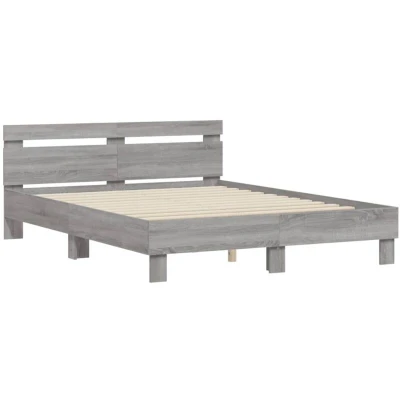 Image of vidaXL Bed Frame with Headboard Grey Sonoma 140x190 cm Engineered Wood