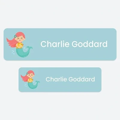 Image of 50 x No Iron Medium Personalised Stick On Waterproof Washable Name Labels Great for Clothes, School Uniform, Equipment, Shoes and Much More. School, Nursery, Day Care, Hospital Mermaid