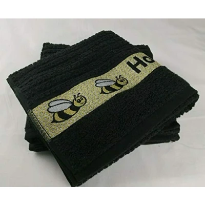 Image of Sue Rossi Ltd 100% Cotton Tea Towels Embroidered Animal Cooks Cloth Luxury 3 Pack Kitchen Towel Set (Black Honey Bee)