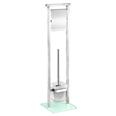 Image of WENKO 22992100 Freestanding Toilet brush Debar holder, Stainless steel, 18 x 73 cm, Satinised