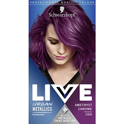 Image of Schwarzkopf LIVE Urban Metallics Amethyst Chrome Permanent Hair Dye U69, Vibrant Purple Dye, Long Lasting Colour, Infused with Coconut Oil for Shiny