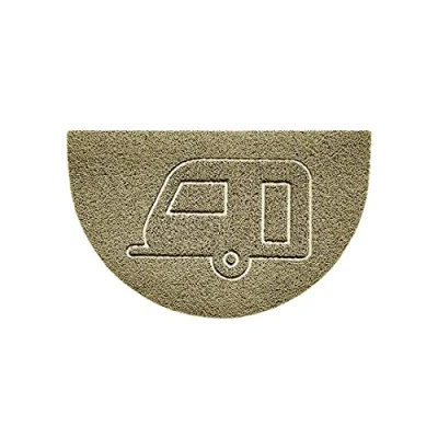 Image of Nicoman Embossed Halfmoon Half Circle Door Mat Dirt Trapper Jet Washable Doormat 70x44cm (Beige, CARAVAN Shape) Use Indoor or Sheltered Outdoor