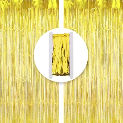 Image of Metallic Tinsel Curtains, SMALUCK 2 Pack Foil Fringe Curtains Photo Booth Backdrops Party Supplies for Birthday Wedding Christmas Baby Shower Decorations (Gold)