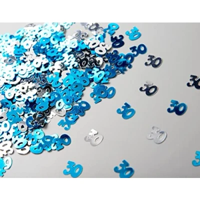 Image of SHATCHI 28g Blue &amp; Silver 30th Birthday Confetti Foil Metallic Glitz Table Scatter Sprinkles Age Bday Party Decorations, 12mm