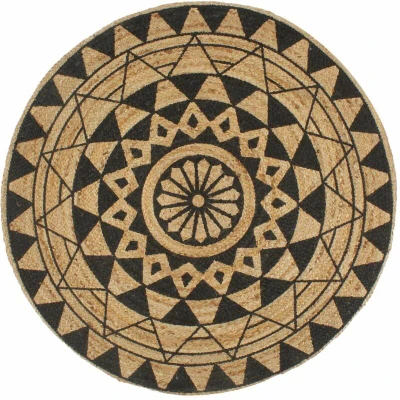 Image of vidaXL Handmade Rug Jute with Black Print 120 cm