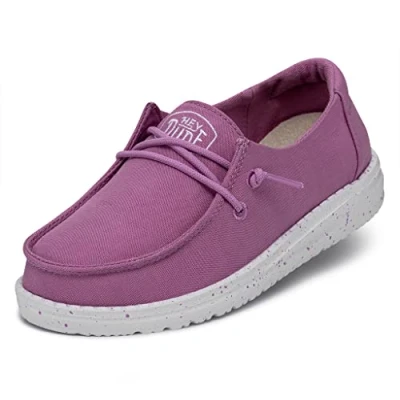 Image of Hey Dude Wendy Youth Slub Canvas Moc Toe Shoes, Purple, 11.5 UK Child