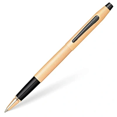 Image of CROSS Classic Century Brushed Rose Gold PVD Rollerball Pen with Polished Black Appointments