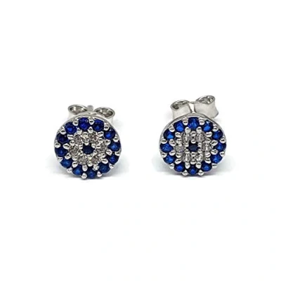 Image of MYSTIC JEWELS By Dalia 925 Sterling Silver Earrings Turkish Eye with Cubic Zirconia