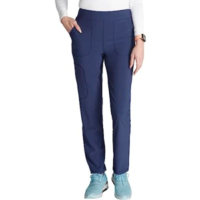 Image of Cherokee Women Scrubs Pant Mid Rise Tapered Leg Pull on Cargo CK248A, Navy, M