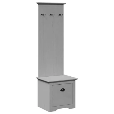 Image of vidaXL Hallway Cabinet BODO Grey, Solid Pinewood/Engineered Wood, 50x40x157 cm Modern Storage Solution with Hooks/Drawer for Entryway or Living Room