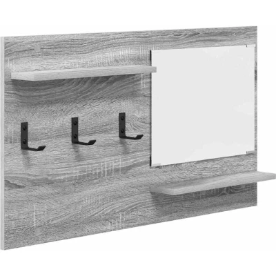 Image of vidaXL Wall mounted Coat Rack with Shelf Storage Mirror Grey sonoma Engineered wood