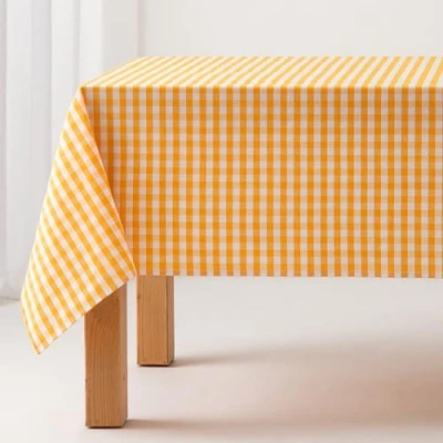 Image of Stain Resistant Gingham Table Cloth, Cotton, Fabric Touch, 140 x 240 cm, Yellow